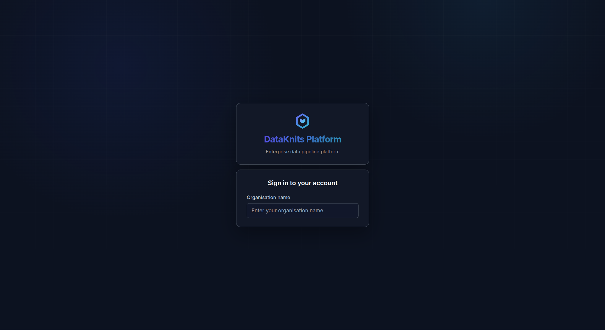 Initial ETL1 login screen showing only the organisation name field